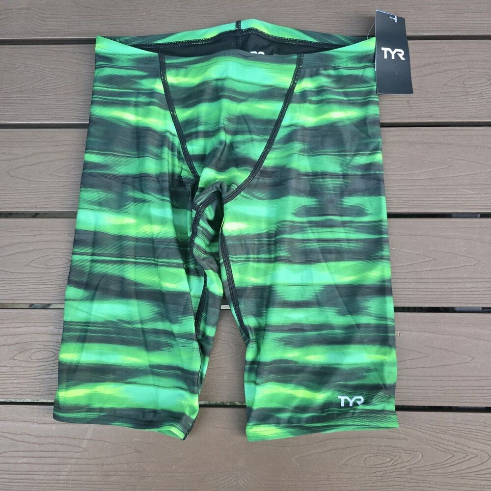 TYR Durafast Elite Men's Green Technowave All Over Swim Jammer SZ 30 New
